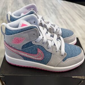 NIB Air Jordan High-Top Sneakers - Blue Jean, Pink & Silver Sequence